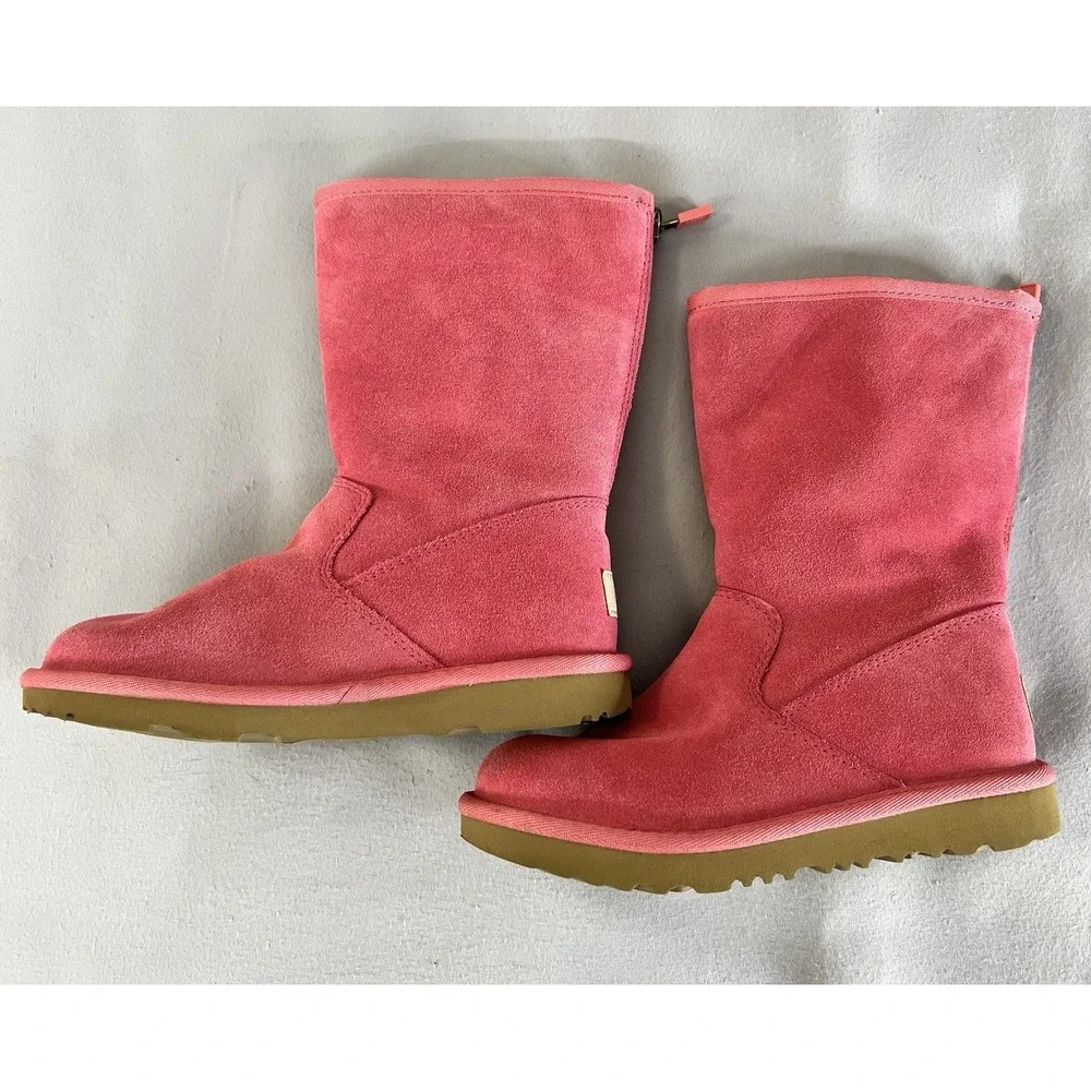 UGG Lil Sunshine II Back Zipper Suede Kids Boots Pink ‎ Size 1